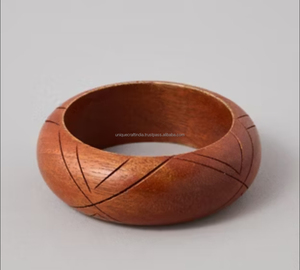 Best Selling Unique Craft India Wooden <b>Bangles</b> | Warm-Tone Wood Subtle <b>Engraved</b> Leaf Motifs Polished Finish Modern Design for - Product Image 3