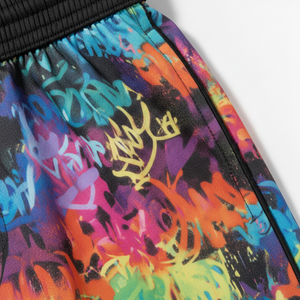 Shorts imprimés graffiti colorés unisexes, shorts de combat à séchage rapide, coupe régulière pour adultes - Product Image 4