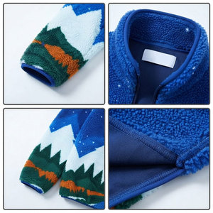 <b>Men's</b> Blue Fleece <b>Jacket</b> With Mountain Print Zipper Stand Collar Thick Winter Wear Casual Style <b>Sherpa</b> Lining - Product Image 6