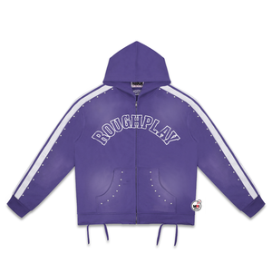 Sudadera con capucha y cremallera ROUGHPLAY morada para hombre, estilo oversize, streetwear, OEM, diseño con bolsillo de felpa francesa, para otoño e invierno, venta al por mayor - Product Image 1