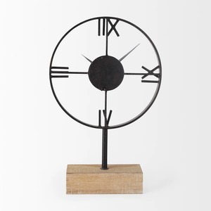 Minimalist Metal Desk <b>Clock</b> With Roman Numerals And Wooden Base Silent Quartz Movement For Office Or Home Decor From India - Product Image 4