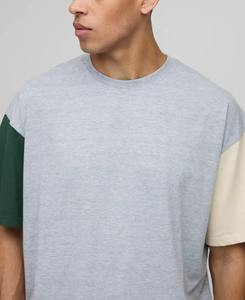 Custom Grey Oversized Colo T Shirt Men Streetwear Tee Heavy Cotton Contrast Sleeve Oversized T Shirt Wholesale - Product Image 4