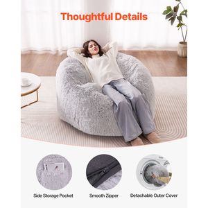 Fauteuil convertible en pouf-lit géant avec housse lavable, adapté aux adultes - Product Image 5