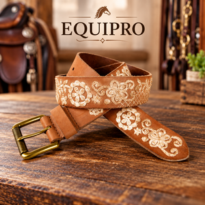 Equipro Premium Heavy Duty Striped Embroidered Leather Polo Belt Decorative Metal Concho Pin Buckle Square Buckle <b>Element</b> 1.5 - Product Image 2