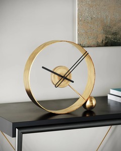 Reloj de Mesa Moderno y Contemporáneo para Decoración del Hogar, Elegante Reloj de Escritorio con Detalles en Dorado, Material de Madera, Silencioso, con Sensor Táctil, de Cuarzo - Product Image 5