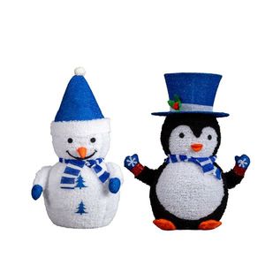 Set of 2 <b>Lighted</b> Plush Penguin Snowman Christmas Decorations 100 Warm White LED Pre-lit <b>Pull</b> up Holiday Decorations - Product Image 1