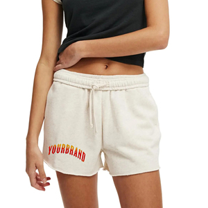 Nouveaux shorts de sport pour femmes, couleur unie, logos personnalisés imprimés en sérigraphie, ourlet brut, respirants, séchage rapide, taille élastique, bouton - Product Image 1