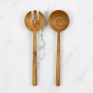Juego de servidores de ensalada de madera de olivo hechos a mano con mango de resina ecológica, cuchara y tenedor de servicio premium para uso en la cocina del hogar moderno. - Product Image 2