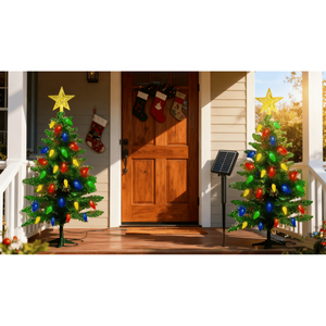 Set di 2 Luci Solari per Albero di Natale da Esterno, 95 cm, 100 LED, 4 Colori, 8 Modalità, Impermeabili IP44, per Decorazione Casa e Vialetti, a Batteria - Product Image 5