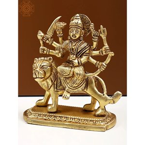 Escultura Durga Maa de latón hecha a mano de 4 pulgadas hecha en la India pequeños ídolos hechos a mano de latón - Product Image 2