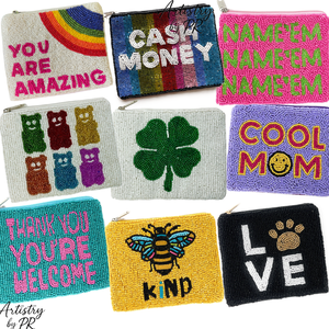 Mini porte-monnaie tendance fait main, perles brodées, fermeture éclair, sangle chaîne, texte personnalisé, motif animal, cadeau promotionnel - Product Image 1