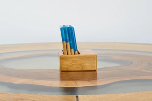 Premium Luxury Blue River Resin Wood Square Lightweight Eco-Friendly Non-Toxic Adjustable <b>Table</b> <b>Coaster</b> with Holder Model - Product Image 5