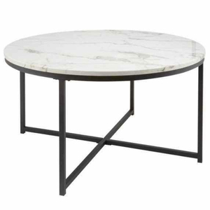 Modern Eco-Friendly <b>Round</b> Marble Top <b>Coffee</b> <b>Table</b> with Black <b>Metal</b> Frame From Rajasthan for Living Room Furniture - Product Image 2