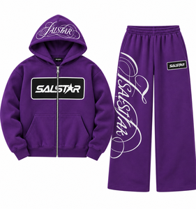 Wholesale <b>Women</b> Custom Logo <b>Purple</b> <b>Tracksuit</b> Set, Oversized Zip Up Hoodie with Wide Leg Sweatpants, OEM Streetwear Apparel - Product Image 3