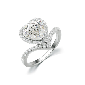 Bague de fiançailles en diamant taille poire pour femme, or blanc, forme cœur romantique, bijoux fins - Product Image 1