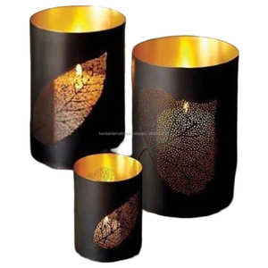 Juego de 3 candelabros votivos de hierro redondos decorativos para el hogar Recubrimiento de polvo negro dorado Acabado Otros tarros de velas y linternas - Product Image 2