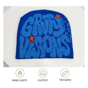 Gorro de Punto con Diseño Gráfico Cruzado para Hombre y Mujer, Gorro Holgado de Invierno, Estilo Grunge, Gótico, Cyber, con Lazos y Bordado 3D en Negro - Product Image 5