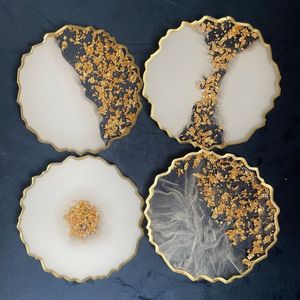 Premium Resin Art Coaster Set Handmade Epoxy Decorative Cup <b>Mats</b> with Gold Leaf Stone Effect and Modern <b>Table</b> Decor - Product Image 4