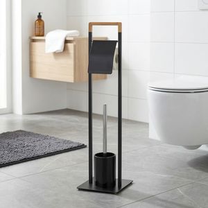 Porte-rouleau de papier toilette en acier inoxydable au design moderne MIT Housewares, brosse pour rangement de salle de bain, sans perçage requis - Product Image 1