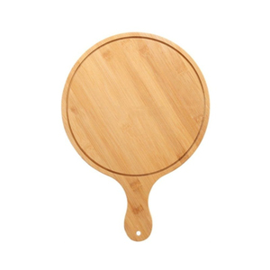 Tabla de servir y cortar redonda de madera elegante con asa, tabla para pizza de madera de acacia de alta calidad y juego de cortadores de acero inoxidable en oferta - Product Image 3