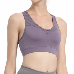 New Design Women's Yoga Sports Bra High Support Breathable V-neck Front Logo Spandex/Polyester Removable Pads Backless - Product Image 3