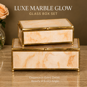 Marble Effect Glass Jewelry Storage Box Set with <b>Gold</b> Brass Frame Beveled Edges Soft Velvet Lining Decorative Keepsake Organizer - Product Image 5