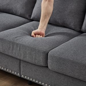 Divanetto Moderno Classico da 151 cm in Tessuto Grigio Rivestito in Poliestere per Soggiorno - Product Image 5