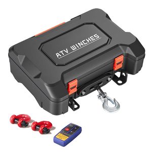 Treuil électrique portable de 12 000 lb 12V DC avec câble synthétique, télécommandes sans fil et filaires, kit de récupération de type boîte - Product Image 1
