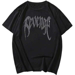 Men's & Women's Revenge Graphic Rhinestone T-Shirt 2026 Deep Black Regular Fit Silver Sparkle <b>Crystal</b> Streetwear <b>Top</b> HD - Product Image 2