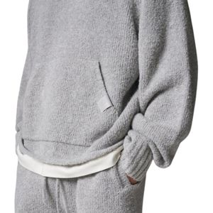 Sudadera con Capucha de Punto Bouclé para Hombre, Sudadera Cómoda y Elegante con Bolsillo Delantero, Sudadera de Punto Premium en Color Gris Jaspeado - Product Image 4