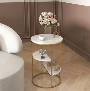 Industrial Style Luxury Furniture Corner <b>Table</b> <b>Gold</b> Plated 3 Tier <b>Side</b> <b>Table</b> for Living Room, Drawing Room, Office India Sale - Product Image 2