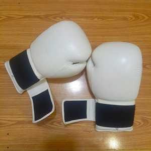 Gants de boxe Yamu Enterprises 16oz en cuir blanc pour sac de frappe et sparring, équipement personnalisable avec logo, fermeture auto-agrippante YM-BGW-01 - Product Image 2