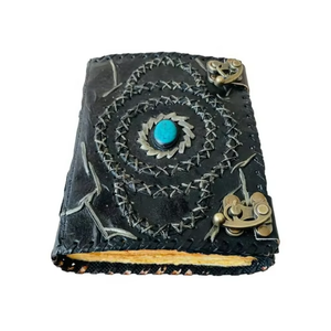 <b>Hocus</b> <b>Pocus</b> Gemstone Stitched Hardcover Leather Journal Dual Lock <b>Spell</b> <b>Book</b> Vintage Wiccan Grimoire Religious Love Handmade - Product Image 2