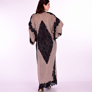 Luxury Woolen Printed Abaya Kaftan | Designer Lace-Trimmed Winter Ethnic <b>Cape</b> | Bohemian Pashmina Style Longline Kimono - Product Image 5