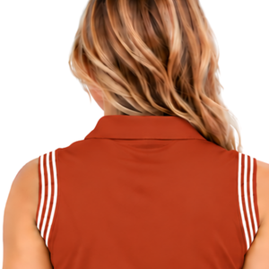 Polo sans manches orange rouille pour femme, coupe ajustée, col à patch, pour l'équitation et l'entraînement, personnalisable, vente en gros - Product Image 4