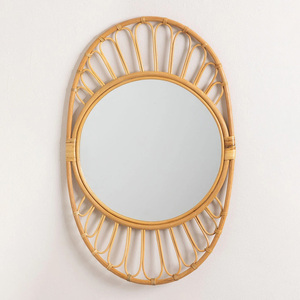 Leaf shaped rattan wall mounted <b>mirror</b> vintage cane <b>framed</b> <b>mirrors</b> best selling home decor - Product Image 2