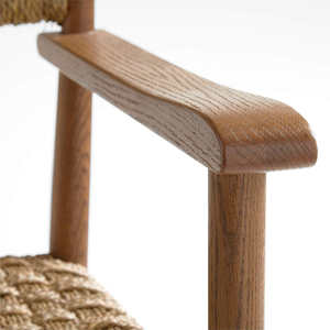 Fauteuil moderne en teck massif avec assise et dossier en corde tressée à la main, finition naturelle pour restaurant, café, hôtel et extérieur - Product Image 5