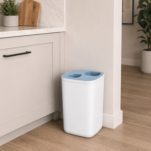 Plastic Recycling <b>Bin</b> With Dual Compartment <b>Lid</b> Indoor Kitchen Waste Storage Bucket Minimalist Rectangular Design - Product Image 1