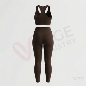 <b>Women</b> Brown Seamless Yoga Set 2 Piece Racerback Crop Top High Waist <b>Leggings</b> - Product Image 2