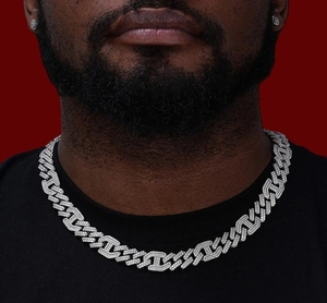 สร้อยคอคิวบันลิงค์แบบฮิปฮอปประดับเพชรโมอิสซาไนต์ เงินแท้ 925 ชุบทอง 18K สำหรับผู้ชาย ประดับเพชรโมอิสซาไนต์ VVS เต็มเส้น - Product Image 1