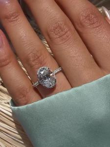 Bague de Fiançailles Solitaire en Or 14K, Certifiée IGI, Ovale, Sertie de Griffes, Halo, Bande Droite, Style Moderne Minimaliste, pour Mariage et Fête, Vente en Gros - Product Image 6