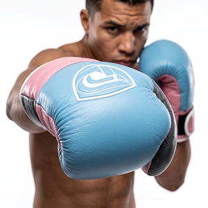 Dumela Pink and Blue Leather Boxing Gloves with <b>White</b> <b>Laces</b> and Logo Design - Product Image 4