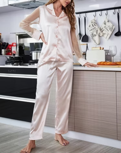 Vêtements de nuit pour femmes, ensemble de pyjama en soie 2 pièces - Product Image 4