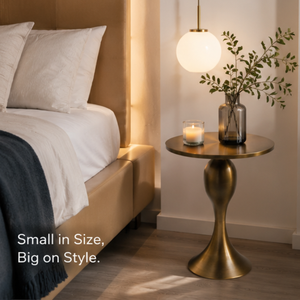 Modern Dark Bronze Metal <b>Round</b> <b>Side</b> <b>Table</b> with Sculpted Pedestal Base, Contemporary Accent End <b>Table</b> for Living Room & Bedroom - Product Image 2