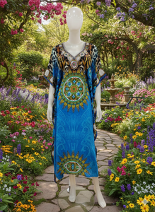 Robe Abaya de Luxe Brodé Teal - Motif Floral Ornamenté sur la Poitrine, Manches Longues Bouffantes, Tenue de Soirée Modeste de Haute Qualité - Product Image 2