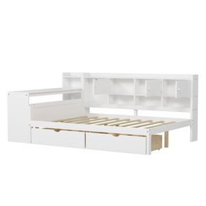 Sofá Cama en Forma de L Multifuncional de Madera con Siete Armarios de Almacenamiento y Dos Cajones, Incluye Escritorio Integrado - Product Image 4