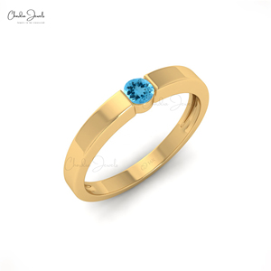 New Hot Selling 3mm Pressure Setting Swiss <b>Blue</b> Topaz Single Stone <b>Ring</b> In 14k Solid Gold Wedding Engagement Gift <b>Ring</b> For Bride - Product Image 3