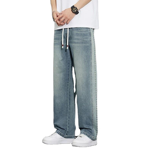 Men's Vintage Loose Fit Baggy Straight Denim Pants Summer Thin Soft Wide Leg <b>Jeans</b> <b>Elastic</b> Drawstring <b>Waist</b> Streetwear Winter - Product Image 6