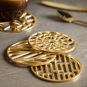 Best Ever Design Brass Coaster Stainless Steel Coaster Place Mats <b>Dining</b> Mats Metal Engraving Coaster at direct selling price - Product Image 4