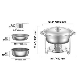 Set Scaldavivande in Acciaio Inossidabile da 5 Qt (2 Pezzi) con 2 Pentole e Coperchio Termico per Catering - Controllo Manuale della Temperatura - Product Image 4